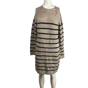 BOUTIQUE Striped Crew Neck Sweater Dress Long Sleeve Casual Warm Tan Black SZ XL